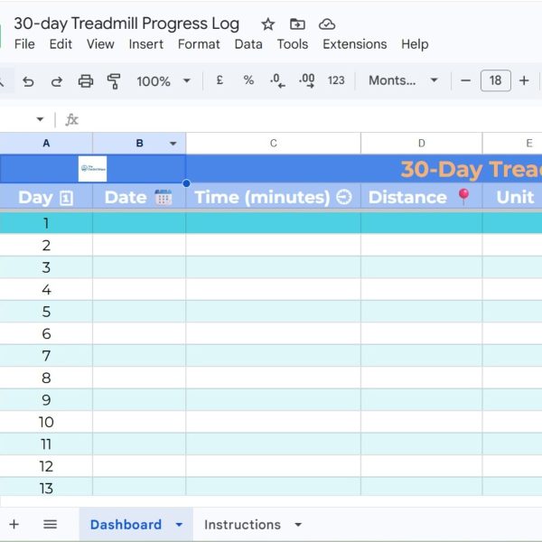 30-Day Treadmill Progress Log for Weight Loss & Endurance Tracking