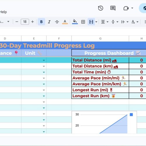 30-Day Treadmill Progress Log for Weight Loss & Endurance Tracking