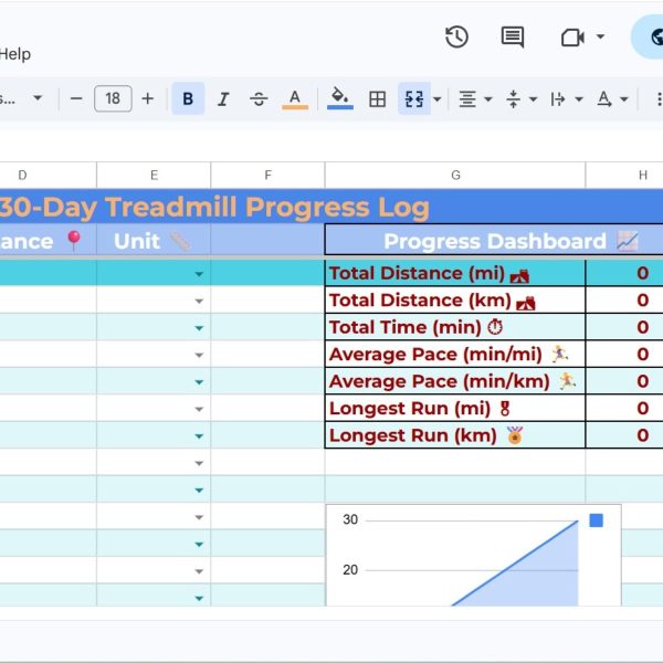 30-Day Treadmill Progress Log for Weight Loss & Endurance Tracking