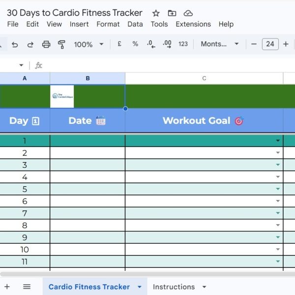 30-day cardio tracker spreadsheet