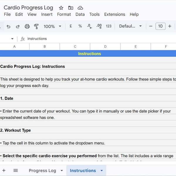 Cardio Progress Log – Treadmill, Bike & Rower