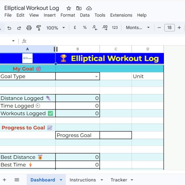 Elliptical Workout Log Printable for Cardio & Fitness Tracking