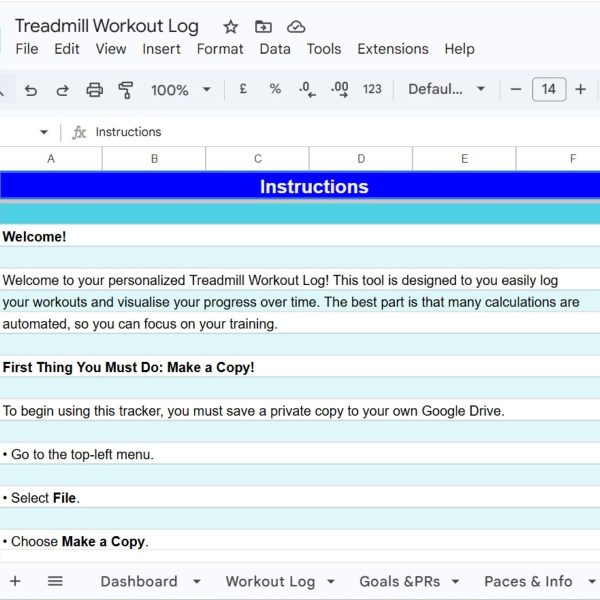 Treadmill Workout Log Google Sheets | Auto Pace & Speed