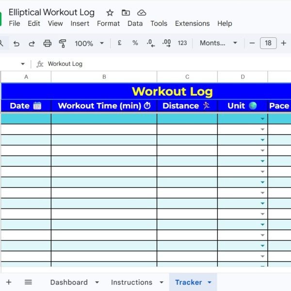 Elliptical Workout Log Printable for Cardio & Fitness Tracking