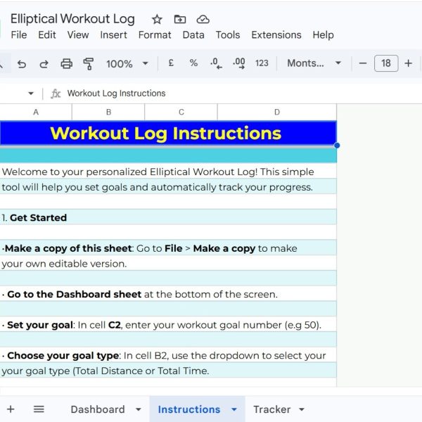 Elliptical Workout Log Printable for Cardio & Fitness Tracking